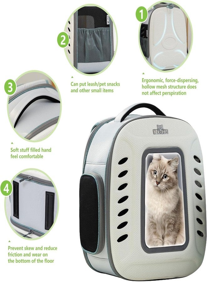 PET FUN حقيبة ظهر شفافة فاخرة لحمل القطط من بيت فن - حقيبة سفر للحيوانات الأليفة قابلة للتهوية للقطط والكلاب الصغيرة، قابلة للطي، جيدة التهوية بتصميم مريح، مثالية للمشي لمسافات طويلة والتخييم (أبيض) - Image 4